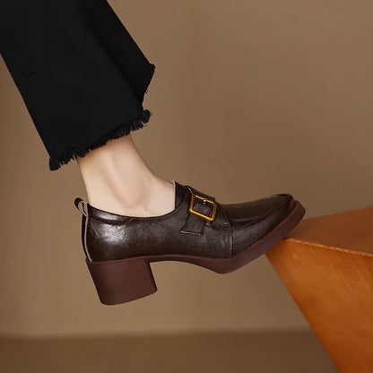 2026 New Women Pumps Pointed Toe Women Shoes Chunky Heel Loafers Fashion High Heels Split Leather Ladies Shoes Big Size 43
