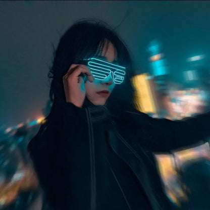 Fashion Wireless LED Glowing Glasses Cool Colorful Neon Glasses Glow-in-the-dark Double Colors Luminous Glasses Wedding Party