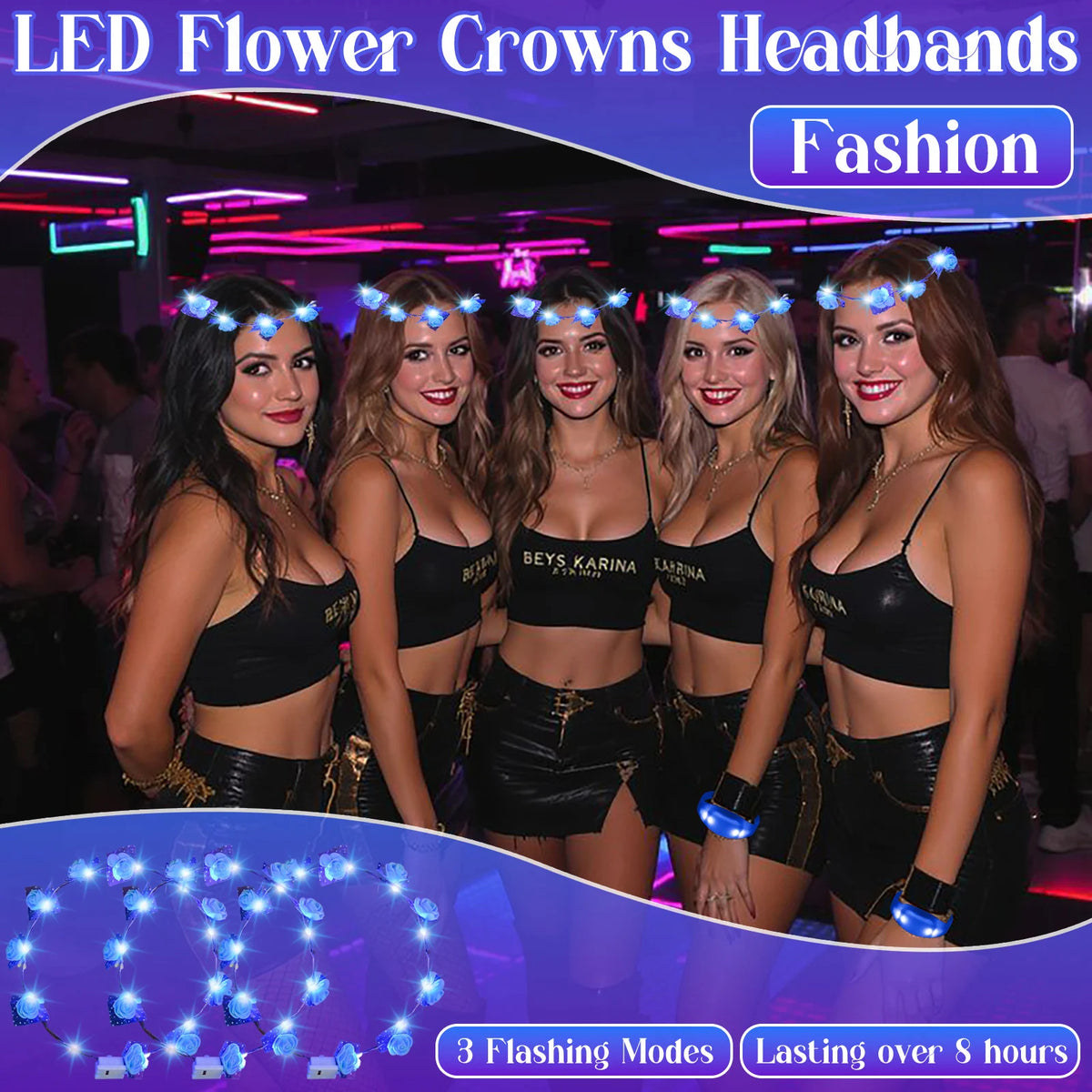 10-100Pcs LED Flower Headbands Light up Flower Headband Glow in the Dark Headband Wedding Party Music Festival Favors for Guest