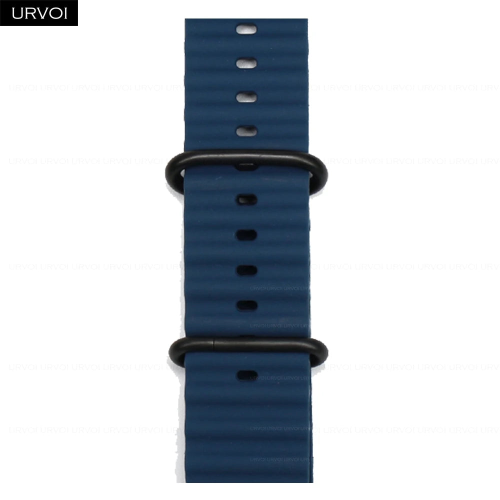 URVOI Ocean Band for Apple Watch Ultra 4 3 2 Strap Series 12 11 10 SE Sport Band for iWatch Silicone Wristband Black Buckle 49mm