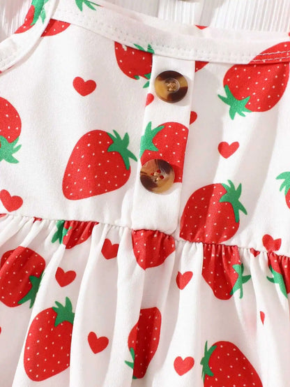 Newborn baby girl summer style white/orange full print pattern small floral suspender dress three piece set, family gift, comfor