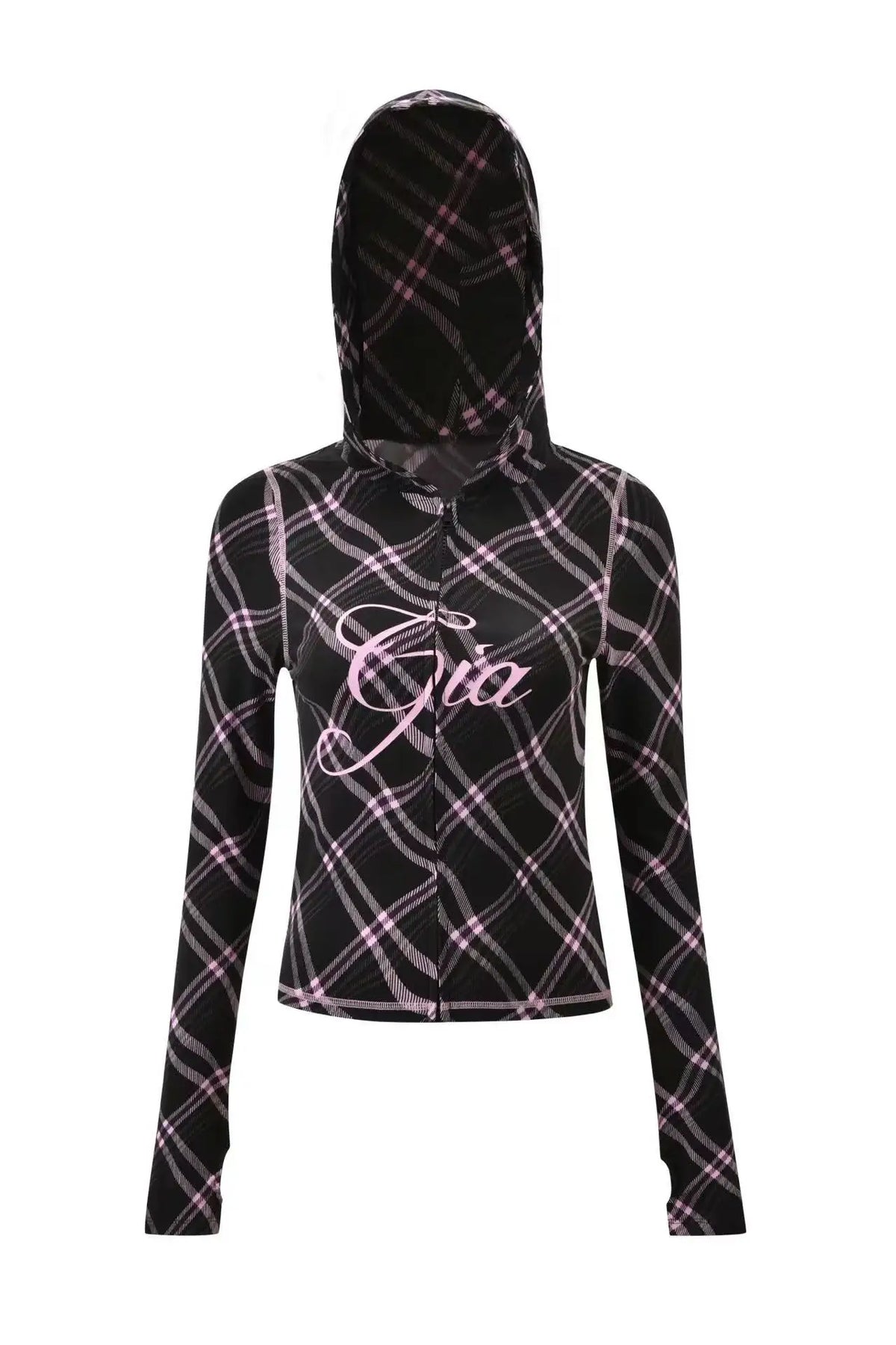 Gia Straight Shoulder Slim Letter Print Slim Hooded Zipper Short Jacket Sports Casual Pants Set