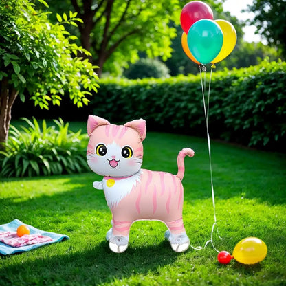 4D Dinosaur Dog Cat Standing Foil Balloons Animals Walking Balloon With Wheel for Kids Birthday Party Decoration Baby Showe R0H6