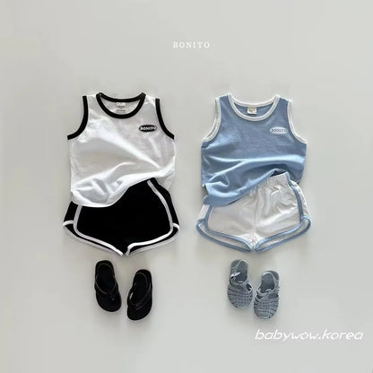 TZ24040 Summer Korean Version 2025 New Baby Pure Cotton Sports Casual Vest Shorts Two-Piece Set