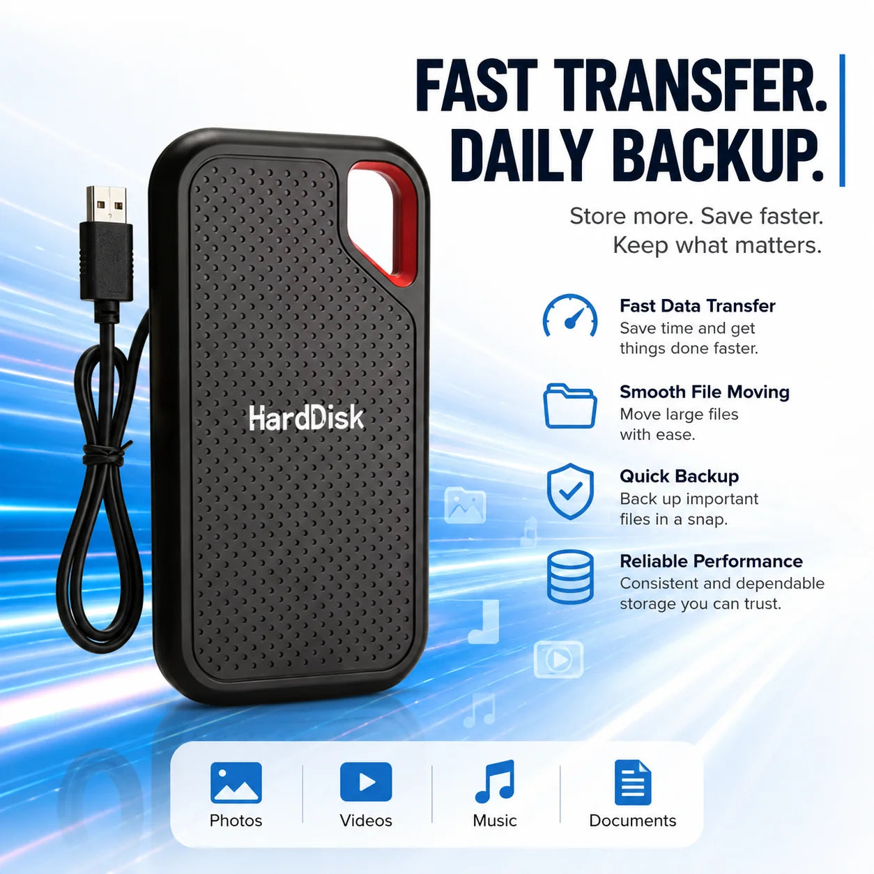 Handy Portable External Hard Drive 1TB 2TB External Hard Disk Data Storage Device For Laptop Desktop Smartphone