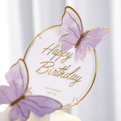 1 Set Happy Birthday Cake Topper Decoration Handmade Painted Butterfly For Wedding Party Baby Shower