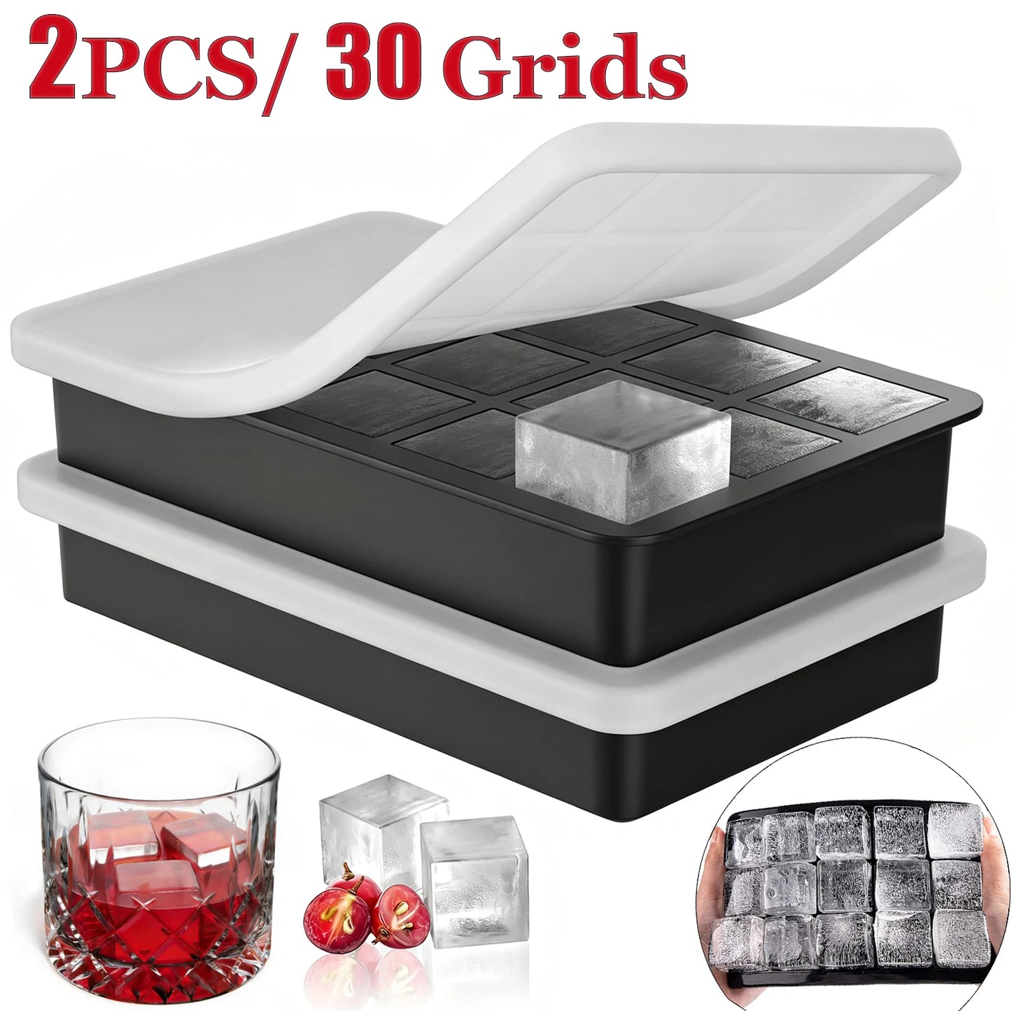 15 Grids Ice Cube Trays 100% Food Grade Silicone Ice Molds Easy Release Flexible Ice Cubes Mould with Lid for Whiskey Cocktail