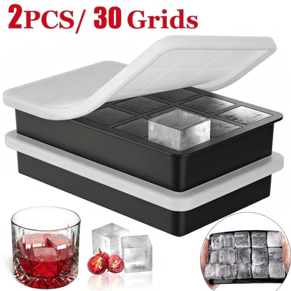 15 Grids Ice Cube Trays 100% Food Grade Silicone Ice Molds Easy Release Flexible Ice Cubes Mould with Lid for Whiskey Cocktail