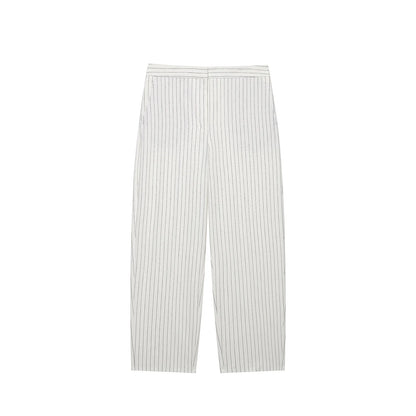 Women Fashion Stripe Sets Sexy Sleeveless Button Fold Hem Top+Wide-Leg Pants Summer Autumn Vacation Leisure New 2 Pieces