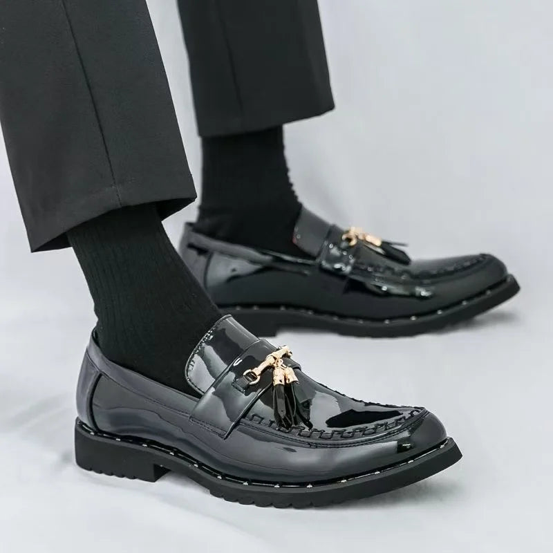 Shoes Men Casual Man Men's Summer Shine Gold Dress Patent Leather For Mens Gold Moccasins Business Pointed Bussiness Luxury