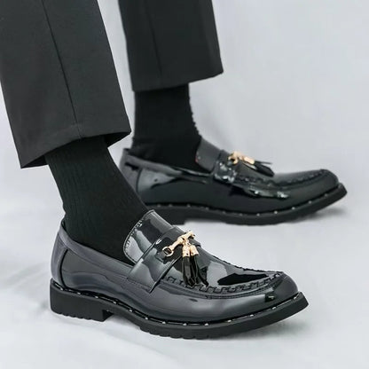 Shoes Men Casual Man Men's Summer Shine Gold Dress Patent Leather For Mens Gold Moccasins Business Pointed Bussiness Luxury