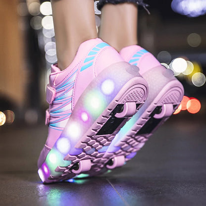 Boys and Girls Roller Skates Tow Wheels Shoes Glowing Light LED Children Fashion Luminous Sport Casual Wheelys Skating Sneakers