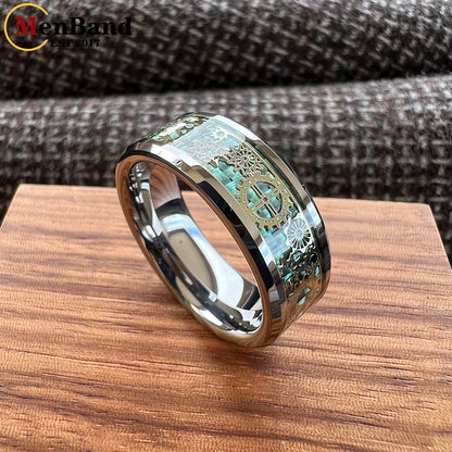 MenBand Unique 6/8mm Tungsten Carbide Rings Wedding Band Gear Wheel Blue Carbon Fiber Inlay Fashion Jewelry Comfort Fit