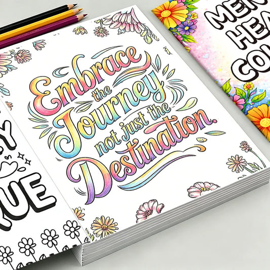 Mental Health Coloring Book 32 Pages, Floral Themed Mindful Stress Relief Coloring Pages for Adult Anxiety Relief