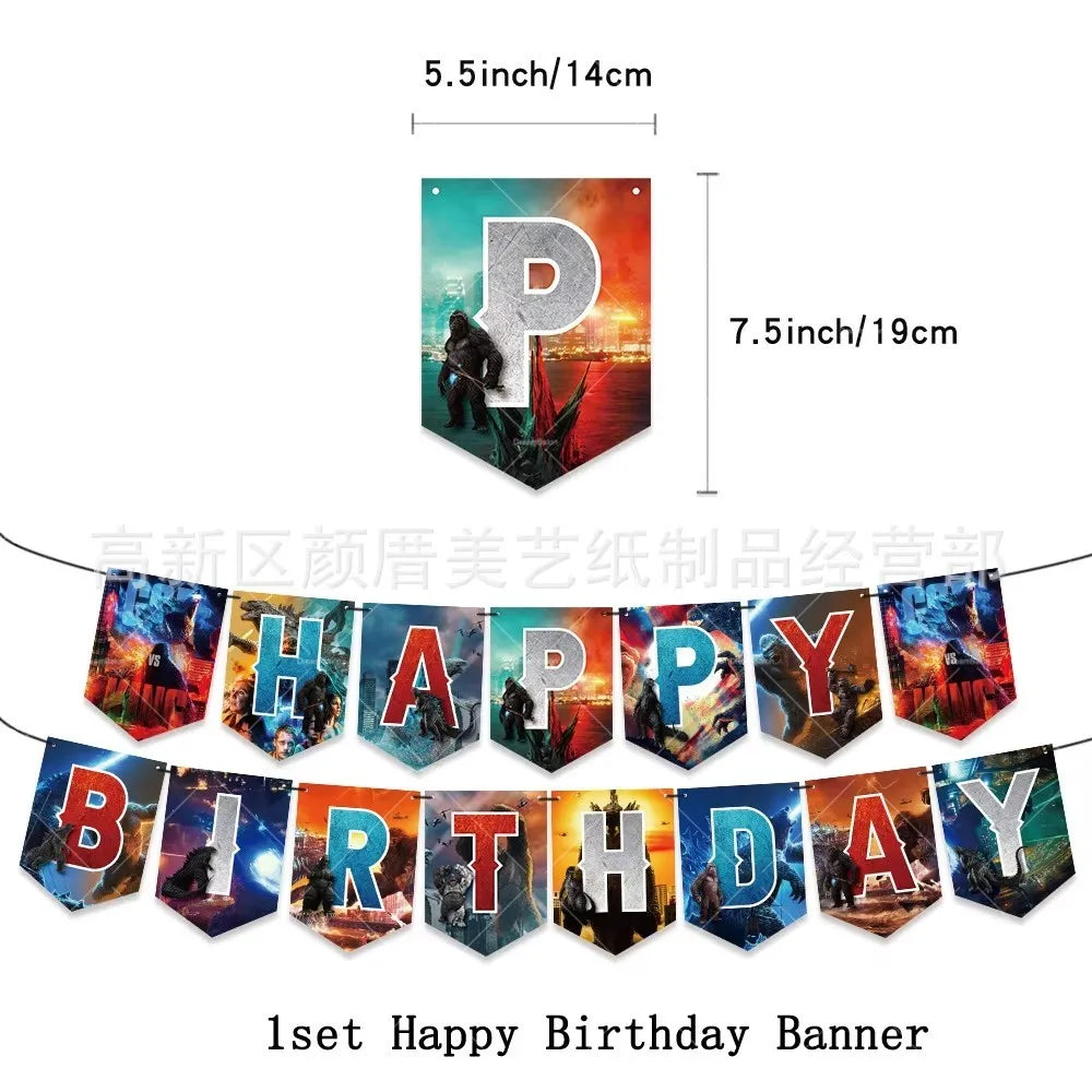Monster Godzillaed Vs King Konged Happy Birthday Decoration Party Supplies Balloons Banner Backdrop Cake Topper Cup Plate Napkin