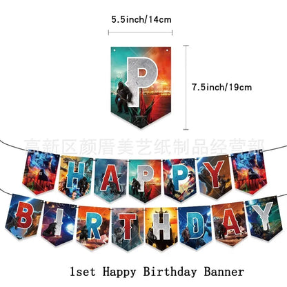 Monster Godzillaed Vs King Konged Happy Birthday Decoration Party Supplies Balloons Banner Backdrop Cake Topper Cup Plate Napkin