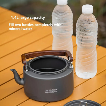 Camping Tea Kettle-New Aluminum Alloy Construction, Wooden Handle, Portable Outdoor Kettle for Camping, Hiking, Durable Cookware