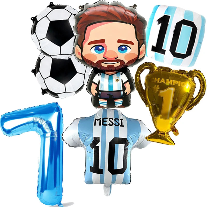 7pcs Messi Football Foil Globos Balloons Trophy Soccer Balloons Boy Birthday Party Decorations Sports Party Supplies Baby Shower