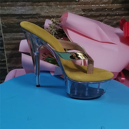 Stylish 15cm princess slippers for the summer, sexy nightclub heels, and 6-inch stiletto slippers with lacquered heels