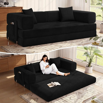 MoonSpeak 78.8''Sleeper Couch Bed for Livingroom,Convertible Modular Sofa with Armrest Pillow,Modular Foldable Corduroy Couches