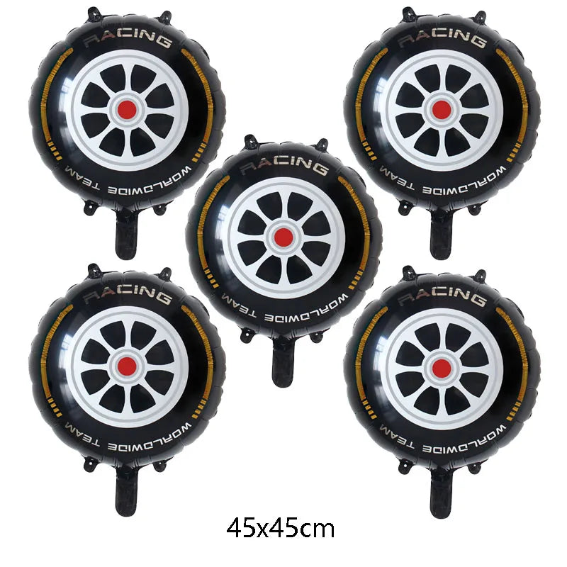 5pcs Tire Foil Balloons - Car Themed Birthday Party Decorations for Boys, Racing & Monster Truck Party Supplies