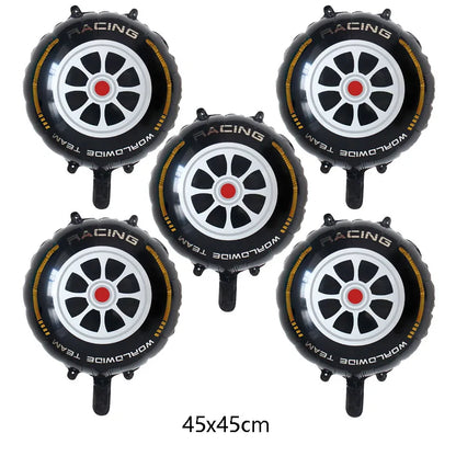 5pcs Tire Foil Balloons - Car Themed Birthday Party Decorations for Boys, Racing & Monster Truck Party Supplies
