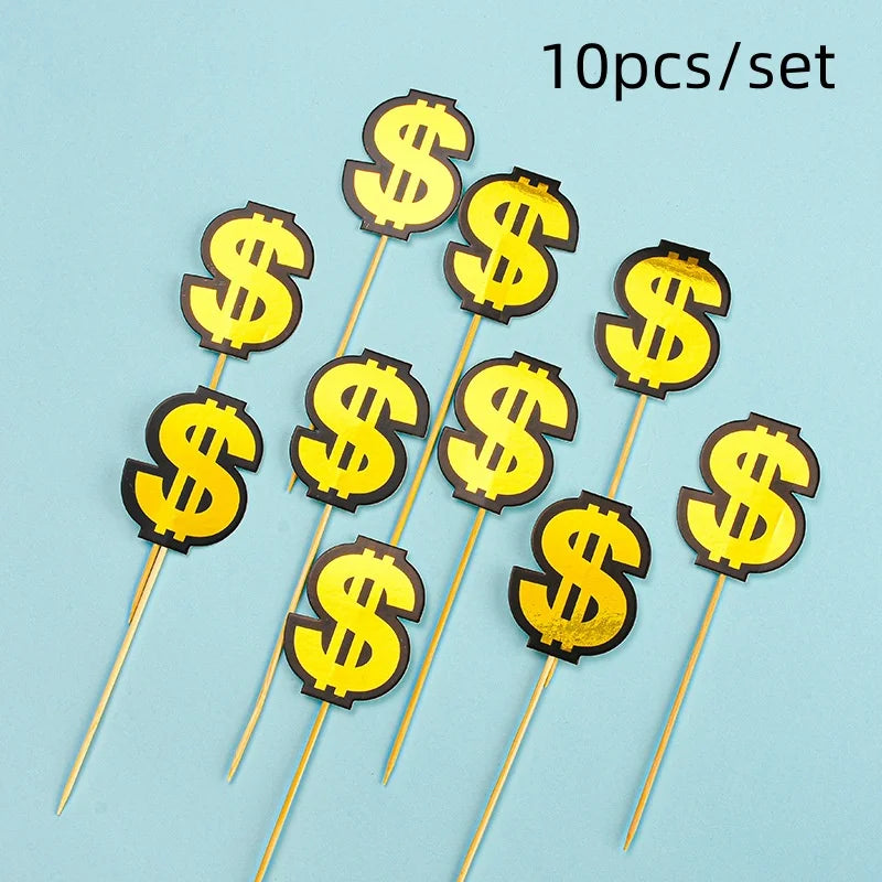 5pcs/set Cake Topper Car Money Wristwatch DIY Cake Cupcake Toppers Boys Men Happy Birthday Party Wedding Dessert Decor Flags New