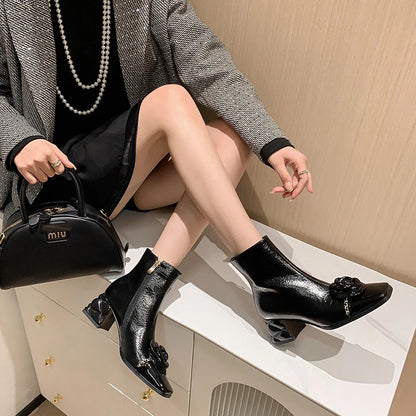 2026 NEW Autumn/Winter Women Boots Square Toe high Heel Shoes Split Leather Women Shoes Elegant Ankle Boots Zip Modern Boots