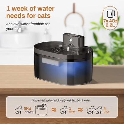 2.2L Wireless Automatic Cat Water Fountain Infrared Sensor Smart Pet Fountain 2600mAh Pet Water Dispenser for Cat Pet to Drink