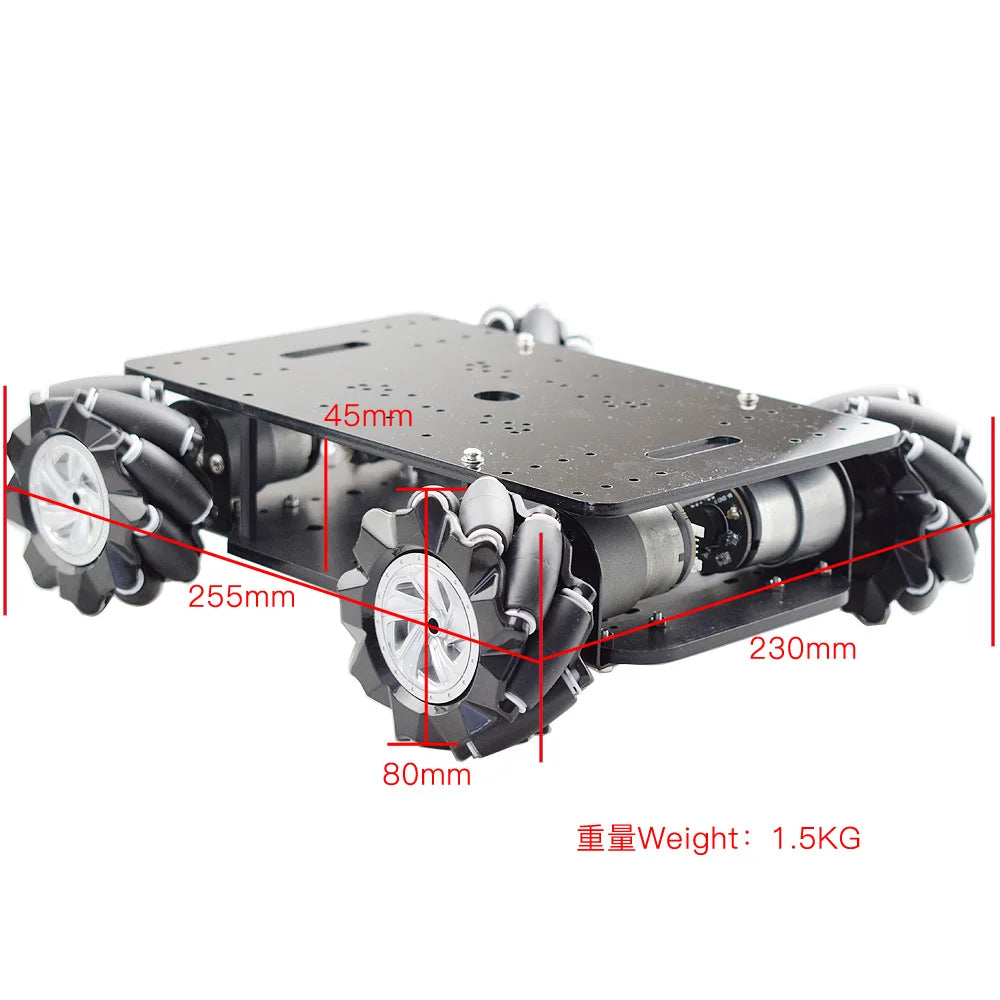 15KG Load 4WD 80mm Mecanum Wheel Robot Car Double Chassis Kit with DC 12V Encoder Motor for Arduino DIY Project STEM Toy