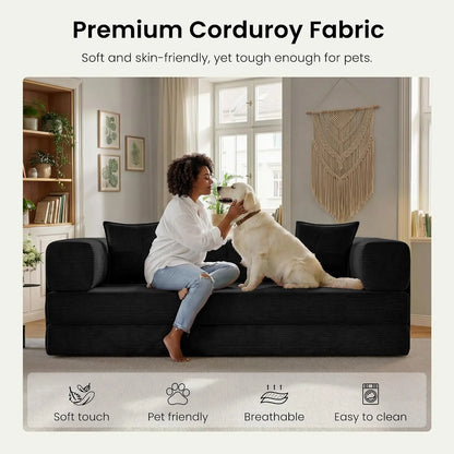 78.8" Convertible Futon Sofa Bed, Boneless Couch for Living Room | Corduroy Boneless Loveseat Sleeper Sofa, Modular, Customized