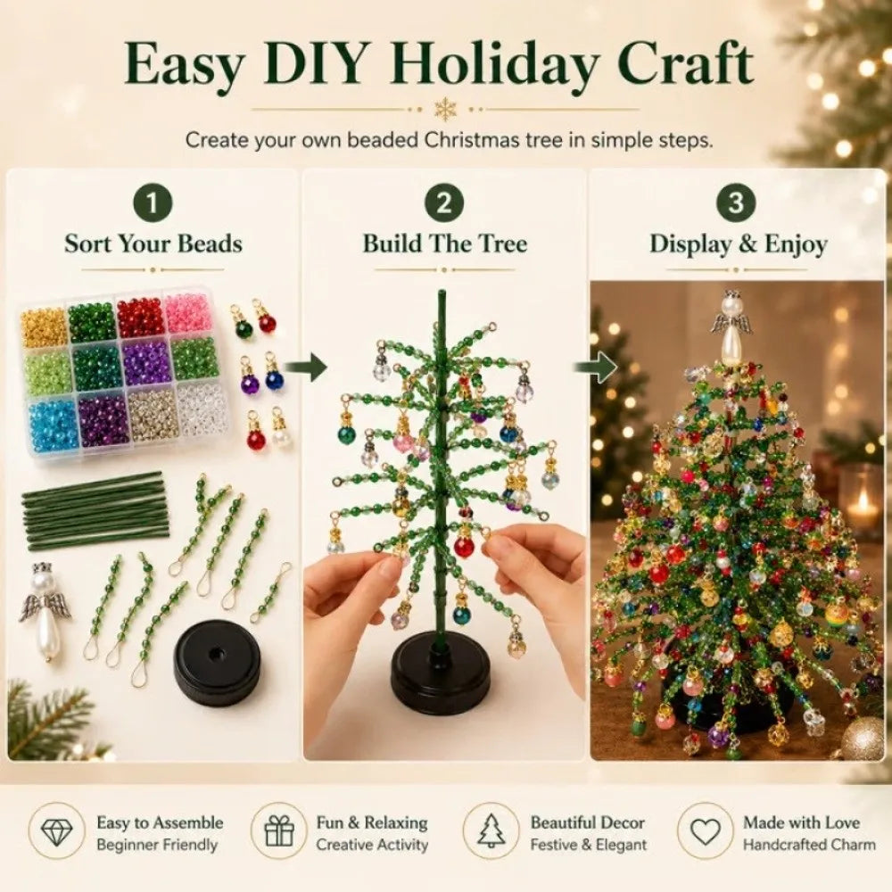 Handmade DIY Beaded Christmas Tree Kit with Light Up Colorful Halloween Tree Making Kit Educational Crystal Bead