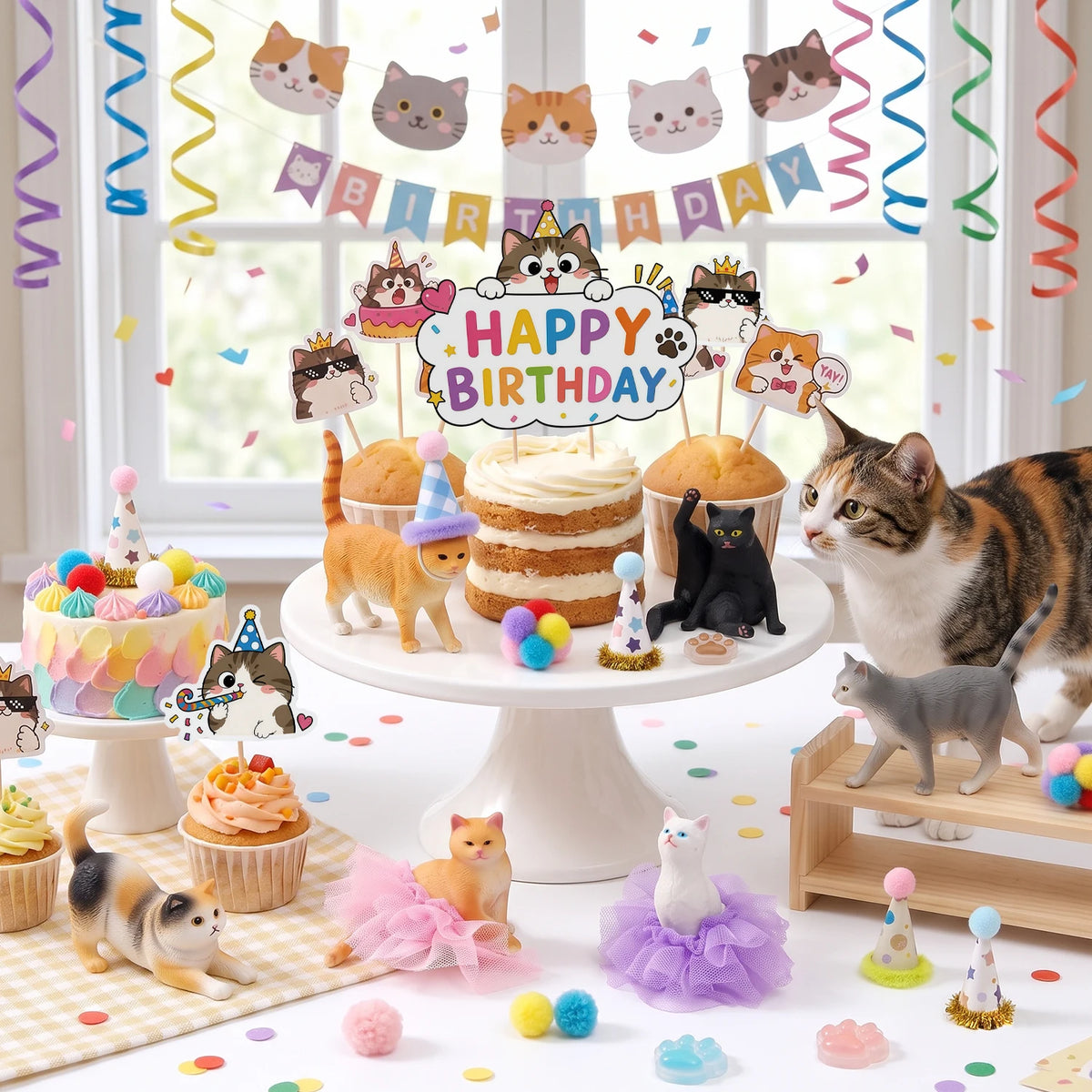32 Pcs Cat Cake Decorations Set - Cat Party Cupcake Toppers&Cat Cupcake Toppers&Kitten Model Ornament&Cat Paw Cake Decorations etc Cat Birthday Party Decorations
