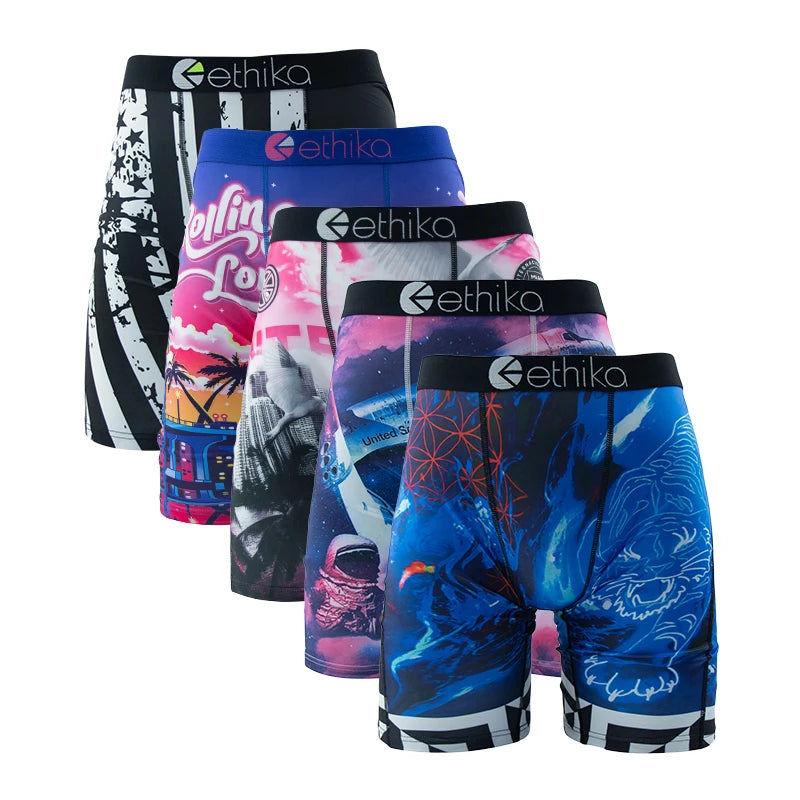 ETHIKA 5Pcs Men Underwear Breathable Mesh Crotch Man Swimming Underpants Plus Size L-3XL Mens Panties Sexy Men's Boxershorts