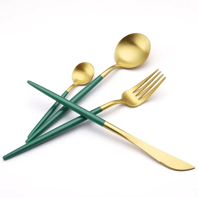 Luxury Forest Green Ceramic Dinnerware Set Include Shallow Plates Rice Soup Bowls Fish Dish And Spoon