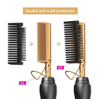 Portable Ceramic Hair Curler Electric Hot Heating Comb Hair Straightener Curler Wet Dry Hair Straightening Hair Styling Tool