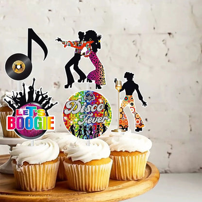 36PCS Retro Roller Skate Disco Party Ball Cake Toppers - 80s 90s Hip Hop Skating Theme Party Decor for Birthday Supply