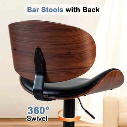 MCQ Swivel Ergonomic Office Chair Set of 2 Adjustable Counter Height Bentwood PU Leather Upholstery Chair with Back and Footrest