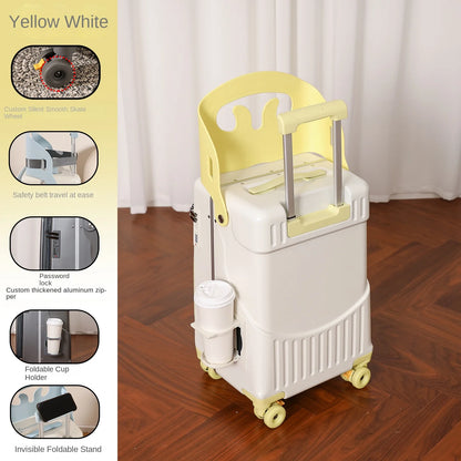 Baby Mother Travel Suitcase Children Can Sit and Ride Luggage with Cup Holder Trolley Case Lazy Walking Boarding Suitcases