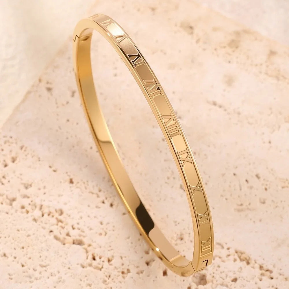Women Gold Color Stackable Bangles Anti-Tarnish Stainless Steel Bracelets Stack Jewelry for Wedding Valentine Gift