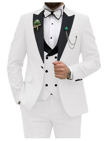 Royal blue Men Suits Slim Fit 3 Piece Double Breasted Suit Men Wedding Prom Party Business(Blazer+Vest+Pants)