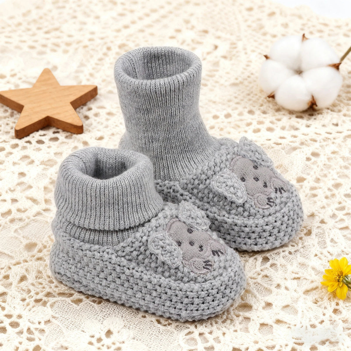 0-12months Infant Knitted Baby Booties with Ears Soft Comfortable Winter Shoes  for girls boys