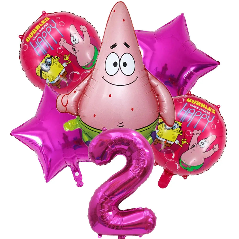 6Pcs SpongeBob Patrick Star Balloon set Birthday Party Golde Blue Numbers Balloons Boys Girls Baby Shower Party Supplies Gifts