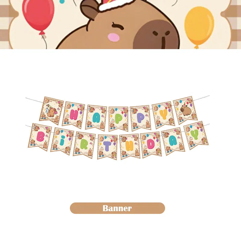 Capybara Decoration Birthday Party Favors Tableware Set Cup Plate Balloons Gift Bags Happy Banner Cake Topper Supplies for Girls