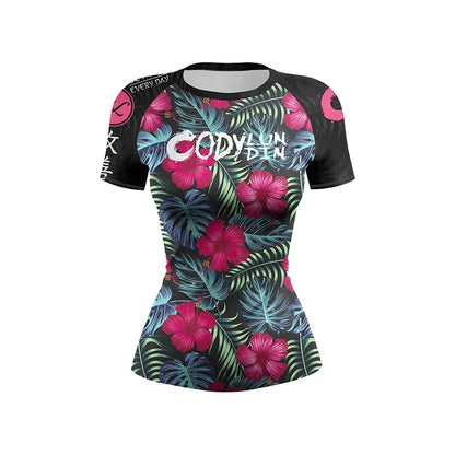 Flower Print Women Rash Guard Gym Clothes MMA Compression Yoga Wear Jiu Jitsu Rashguard T-shirt+Pants Boxing Grappling 4pcs/Sets