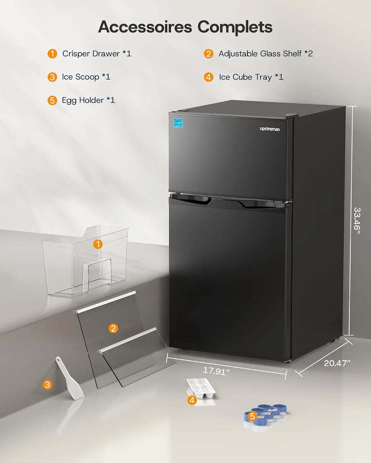 3.1 Cu.Ft Mini Fridge with Freezer, Double Door Small Refrigerator, Adjustable Thermostat, Energy Star Certified Low, Custom