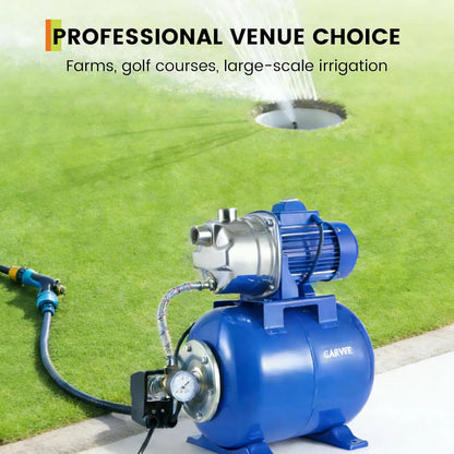 1.6HP Stainless Steel Shallow Well Jet Pump with Pressure Tank – 1320 GPH, 115V, 164 ft Lift, Automatic Water Booster for Home / Farm / Garden (Blue)
