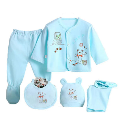 5 Pcs/set Newborn Baby 0-3 Month Clothing Set Babies T-Shirt Pants Hat Boy Girl Clothes Cotton Set