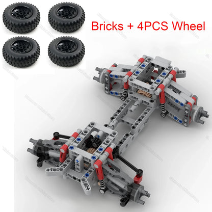 MOC 4WD Four-wheel Drive Independent Suspension Differential Chassis Steering Axle Building Blocks Tech Car Parts Toys Kids Gift