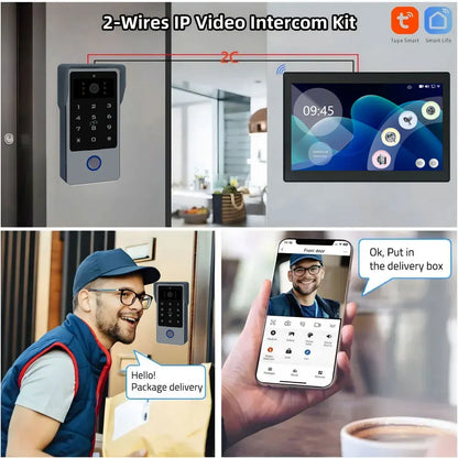 Tuya Wifi Smart Home Video Door Phone Video intercom 1080P 10inch Touch Monitor 2-Wires Doorbell Door Camera Security System